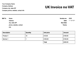 UK Invoice Template no VAT