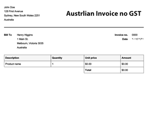 Austrlian Invoice Template no GST